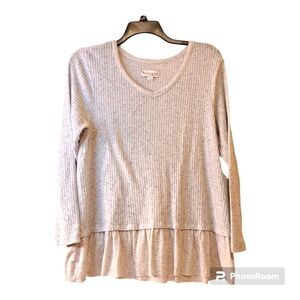 Koolaburra By Ugg Women's Grey Flecked Waffle Knit V-Sweater Top Causal Large